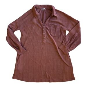 New In Rust Long Sleeve Waffle Knit Relaxed Shirt M